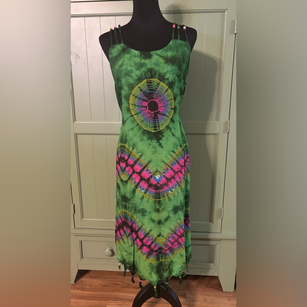Vibrant Mudmee Tie-Dye Beaded Dress